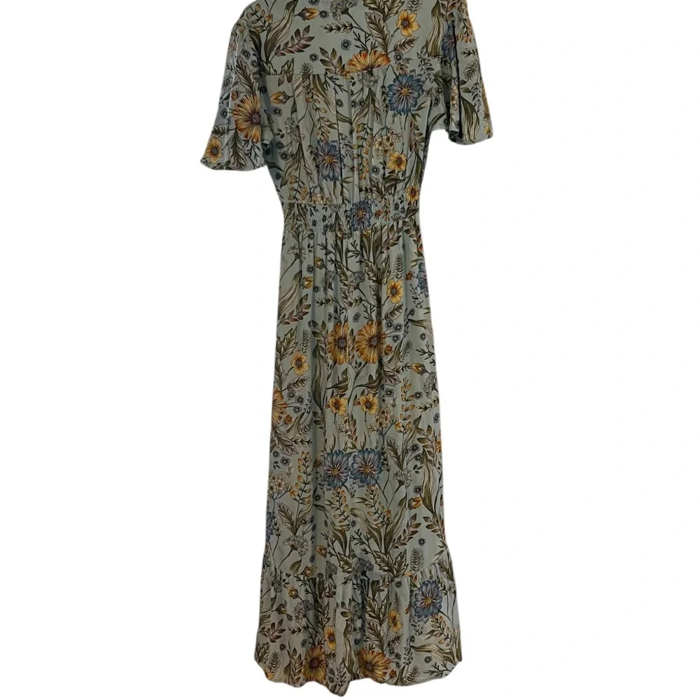 Anthropologie Abel the Label Osaka Blue Floral Midi Dress Size S, High-Low - Picture 2 of 8